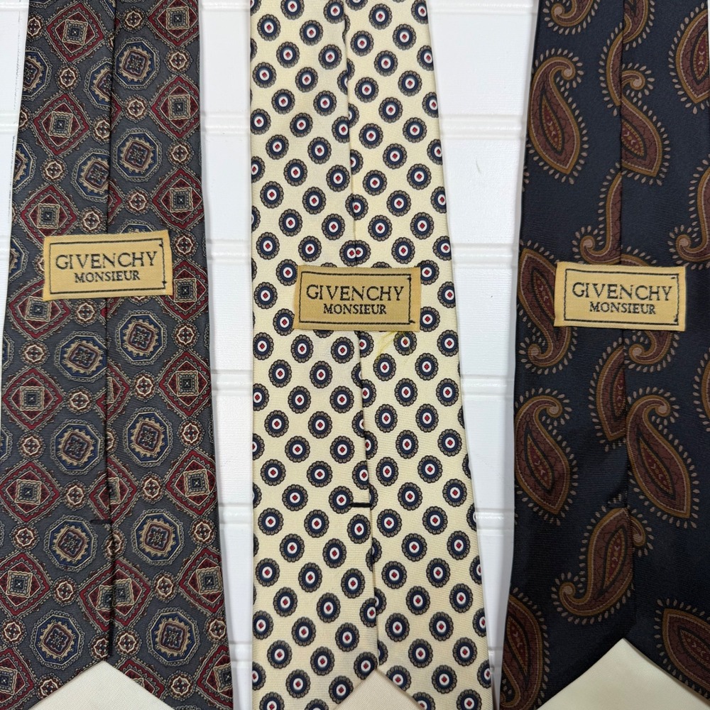 Givenchy Monsieur Silk Tie Lot 3pc Vintage Italy Paisley Geometric Medallion Men - Picture 2 of 8